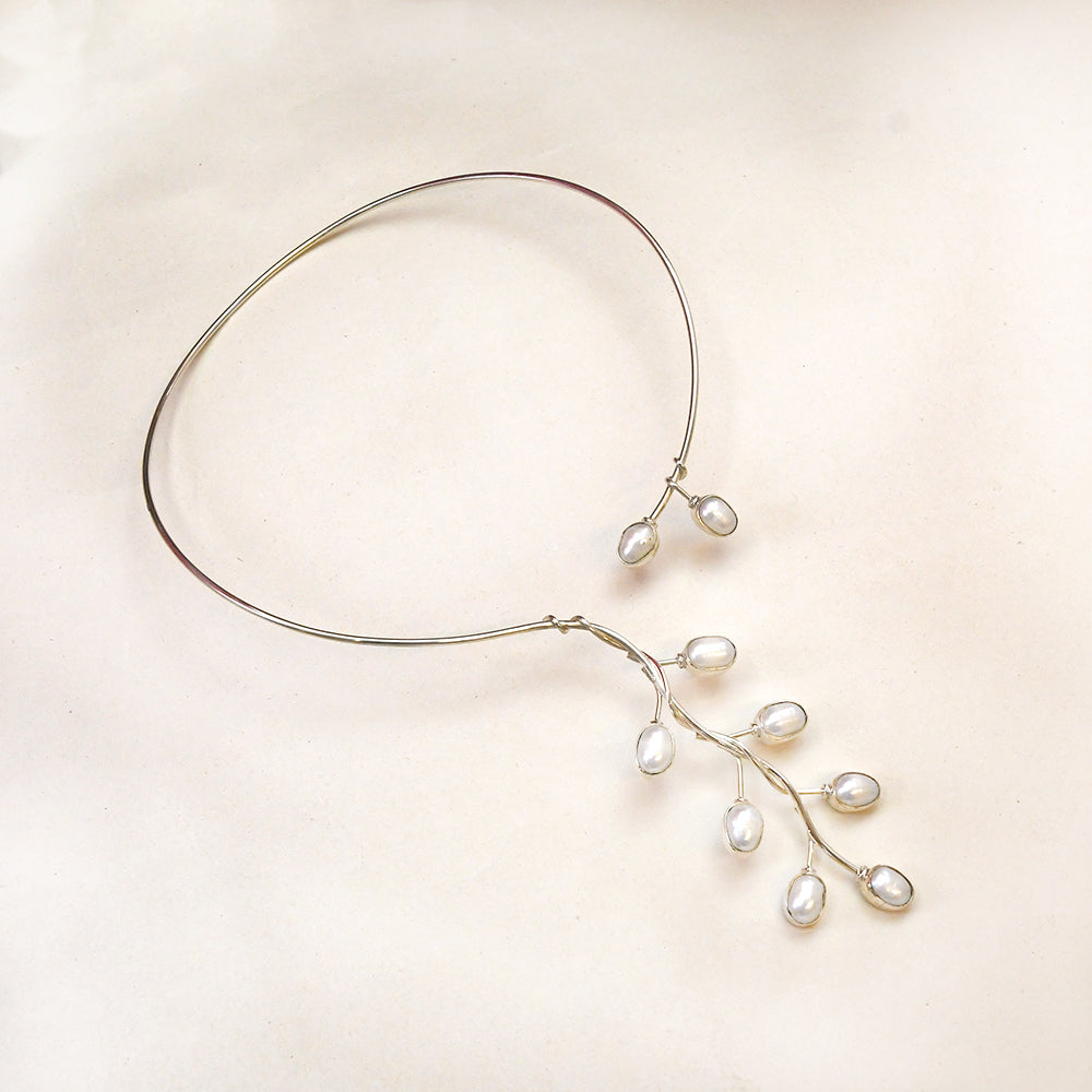 Silver Pearl Collar Necklace