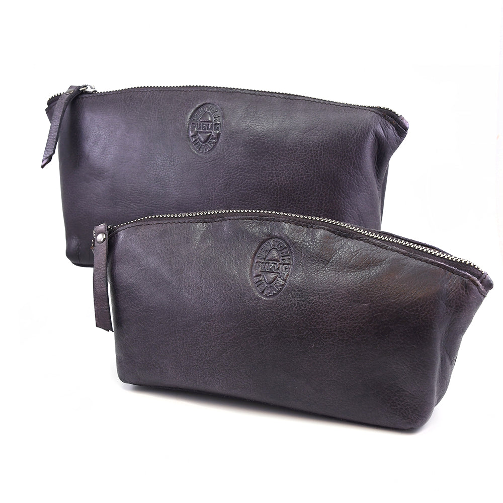 Leather NYPL Bookbinding Stamp Cosmetic Case in Eggplant