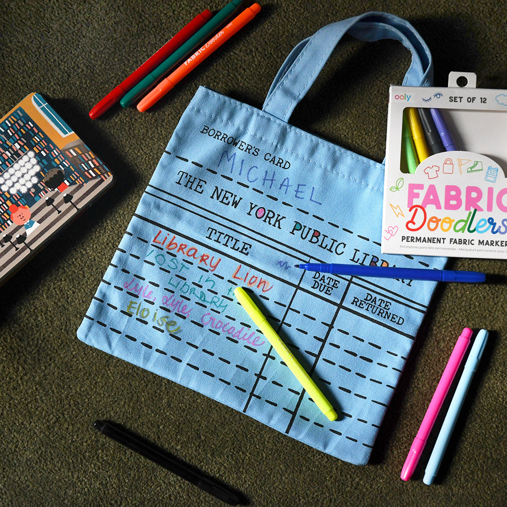 NYPL Library Card Kids Tote Bag + Fabric Markers Set