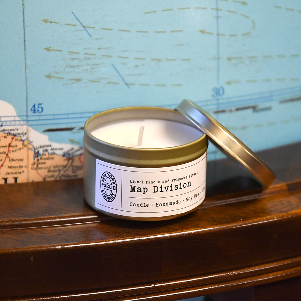 NYPL Map Division Travel Tin Candle