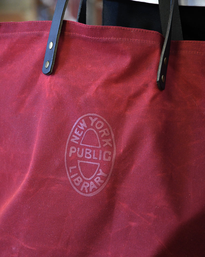 Waxed Canvas NYPL Bookbinding Stamp Tote in Old Glory | The New