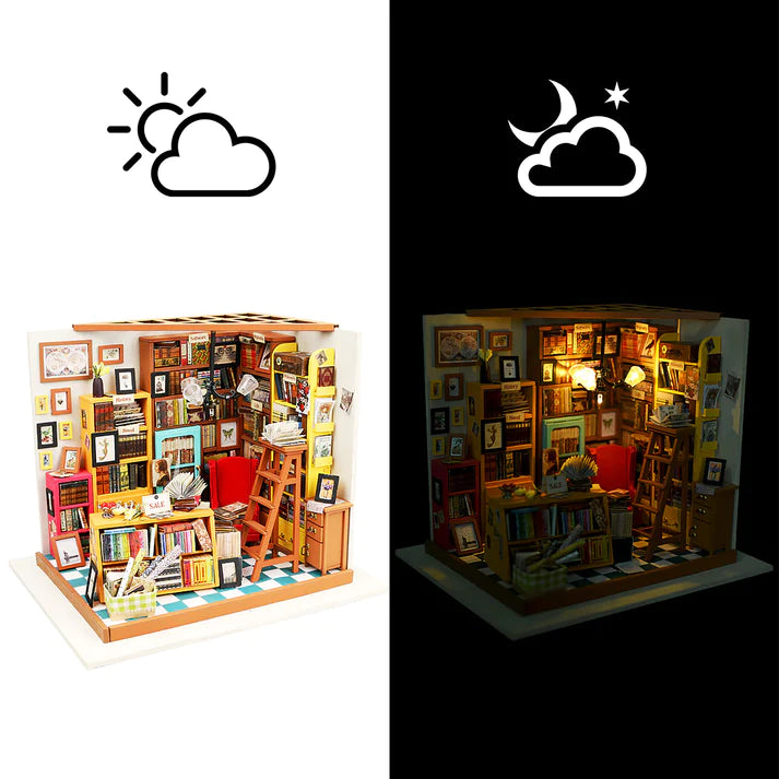 DIY Miniature House Sam's Study Dollhouse DG102 Mini Library Kit