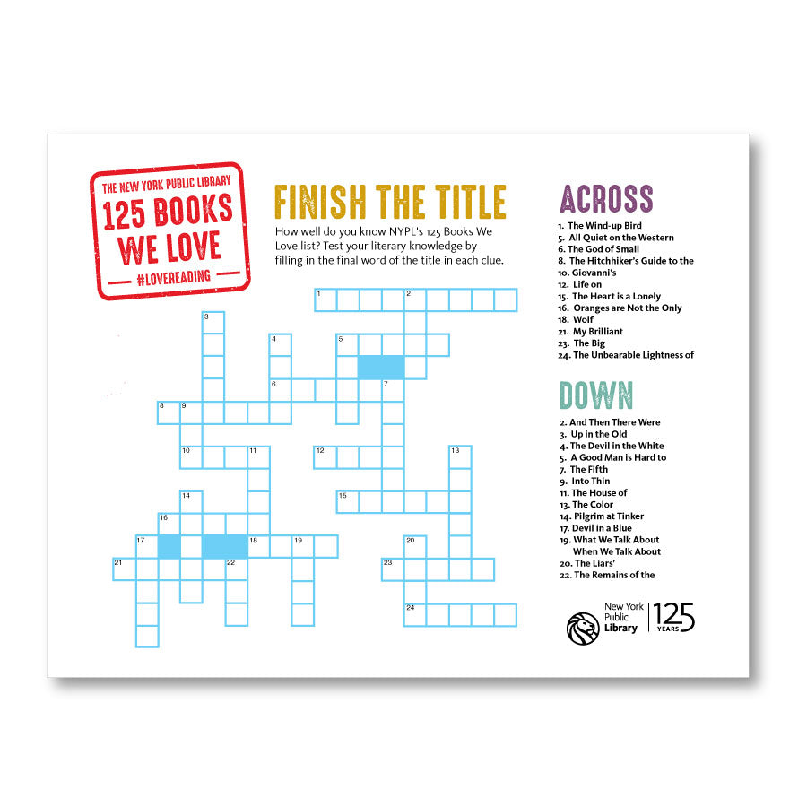 Printable Crossword: Finish the Title The New York Public Library Shop