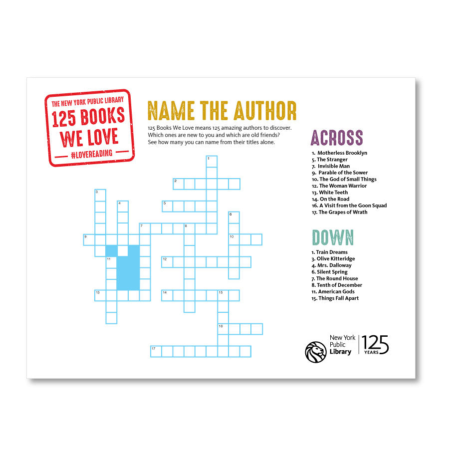 Printable Crossword: Name the Author The New York Public Library Shop