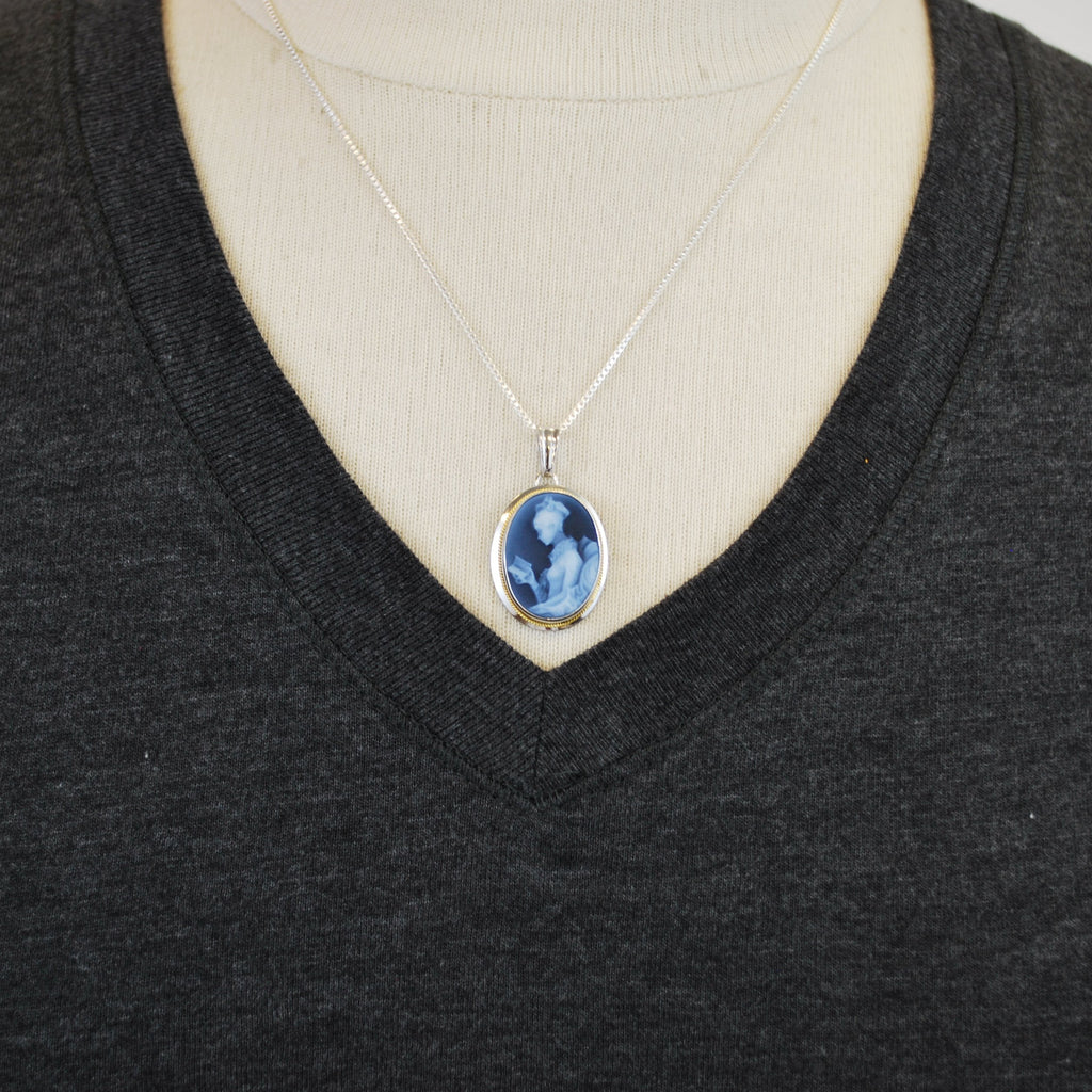 Reading Lady Blue Agate Cameo Necklace - The New York Public Library Shop