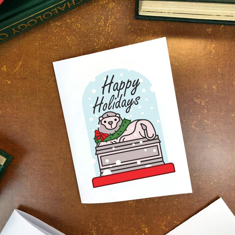 Library Lion Snow Globe: Printable Greeting Card