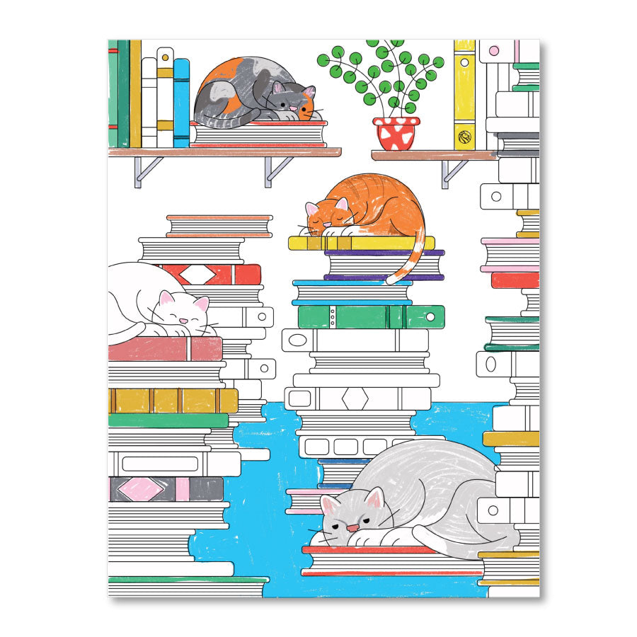 Printable Coloring Page : Cats in the Stacks - The New York Public Library Shop