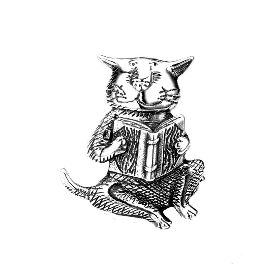 Edward Gorey's Cat Reading a Book Brooch