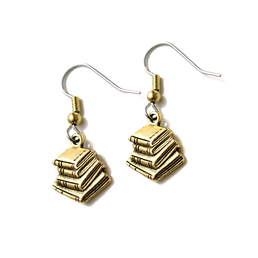 Gold Plated Book Stack Earrings - The New York Public Library Shop