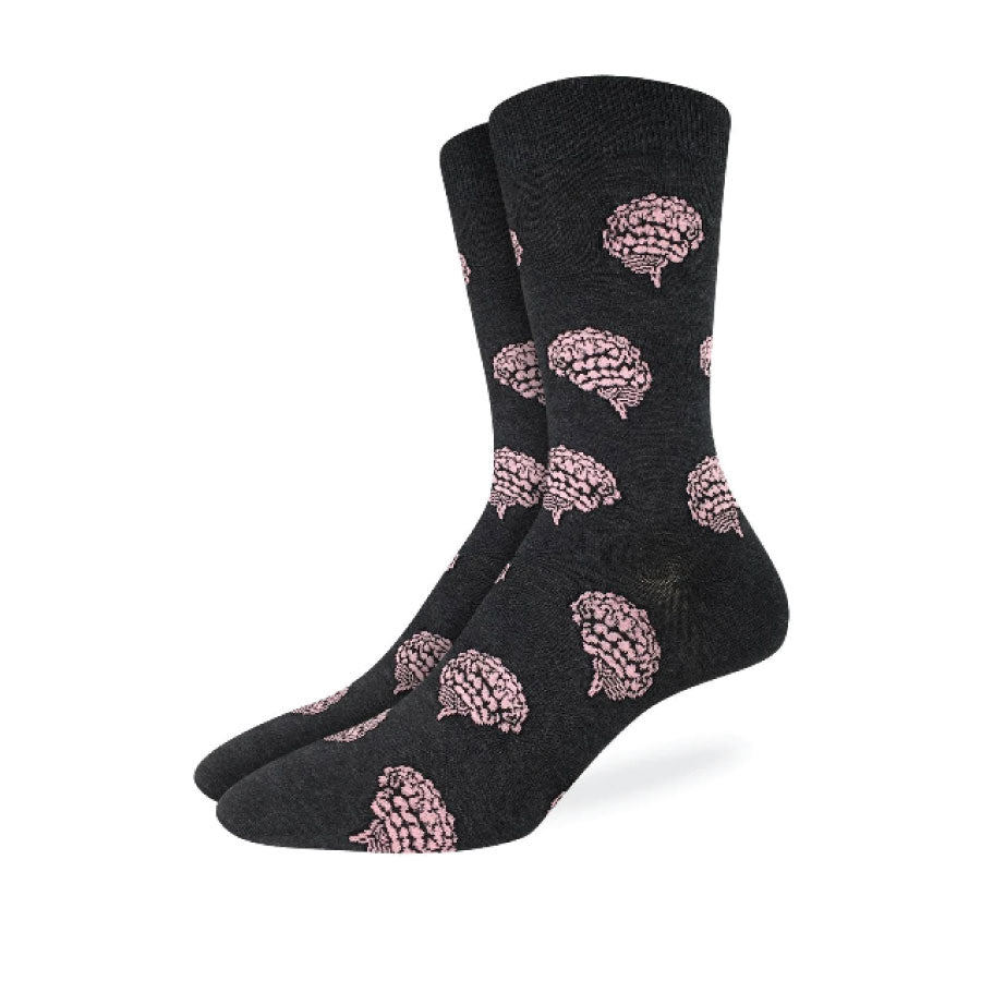 All dark gray socks with pink brains around.