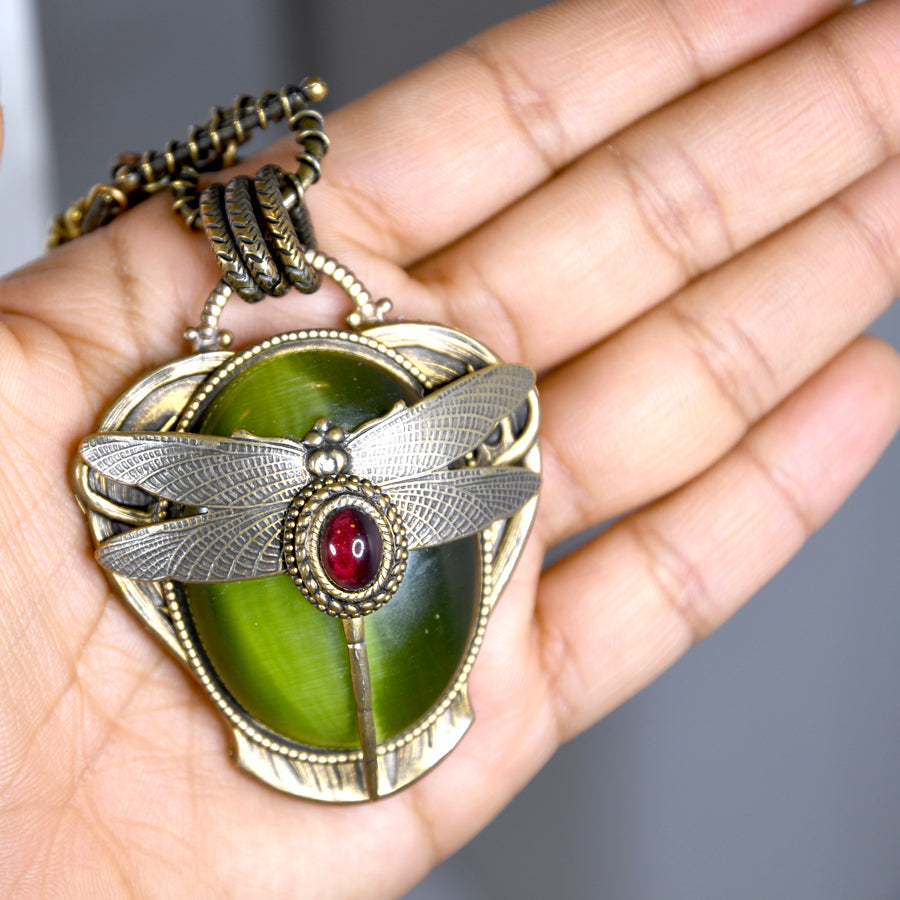 Olive Dragonfly Necklace - The New York Public Library Shop