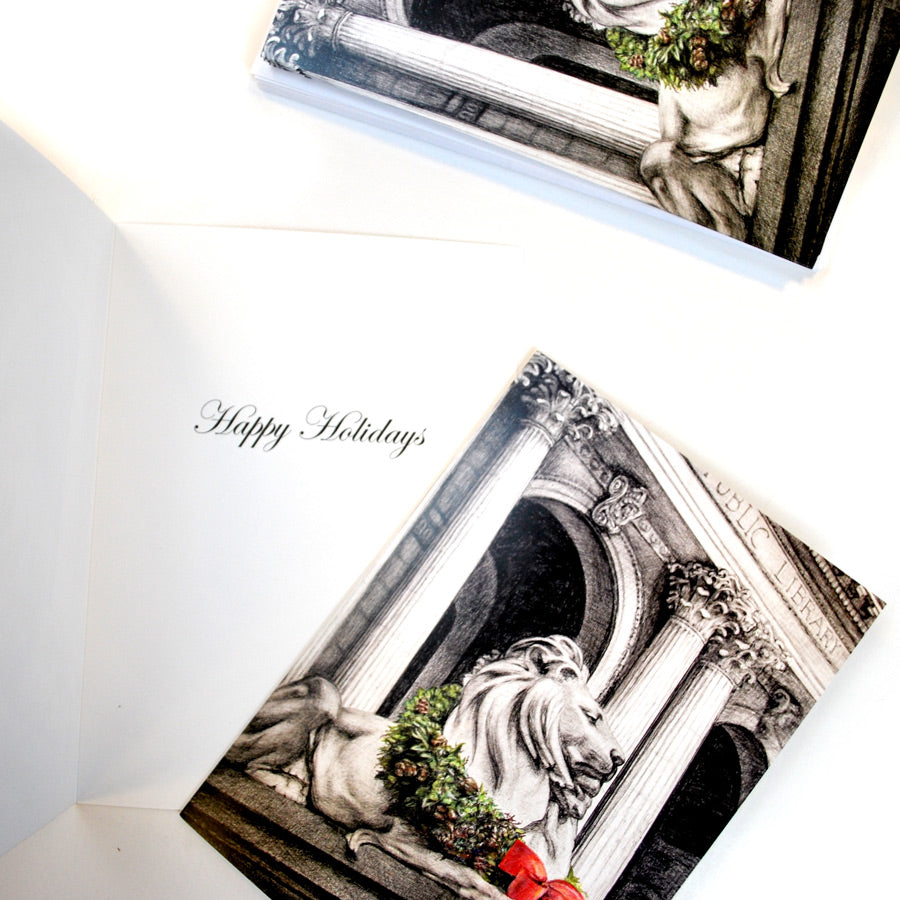 New York Public Library Lion in Winter Holiday Card Set - The New York Public Library Shop