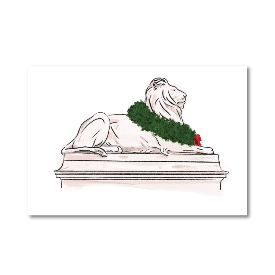 Library Lion with Wreath: Printable Greeting Card