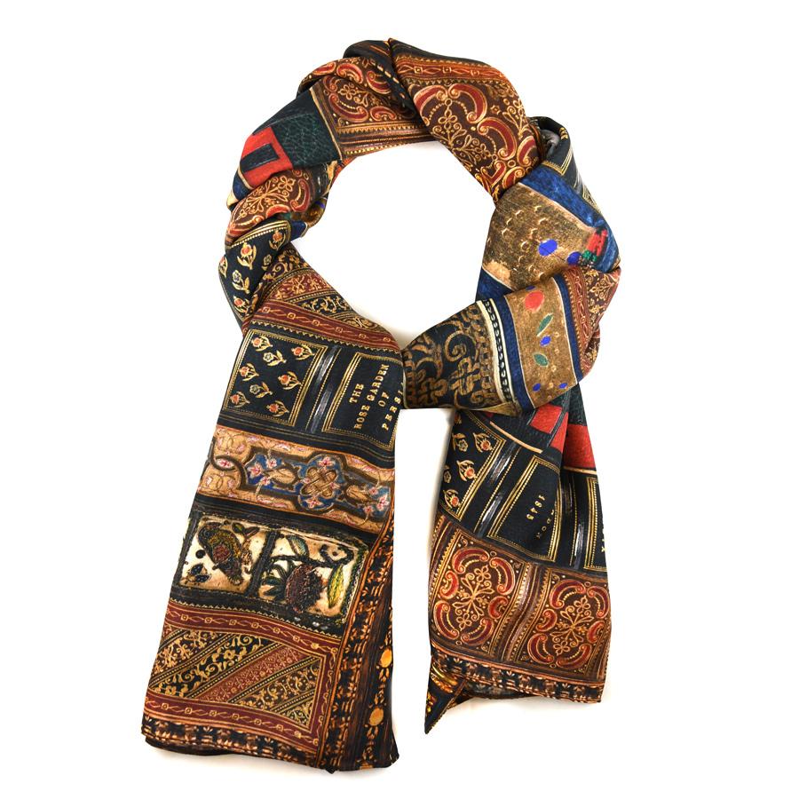 Tubular Scarf  Brown Crepe Silk Scarf w/ Spots and Floral Prints – The  Signet Store
