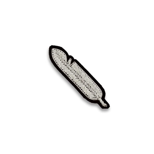 Silver Feather Hand Embroidered Brooch