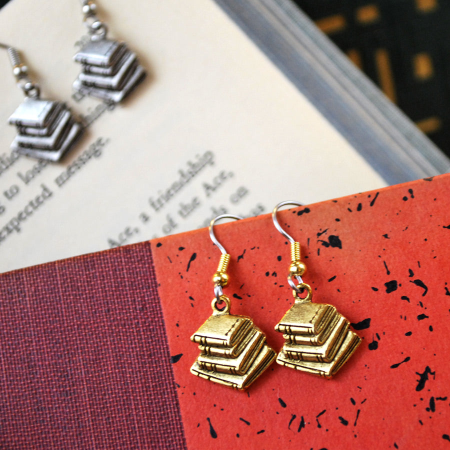 Gold Plated Book Stack Earrings - The New York Public Library Shop