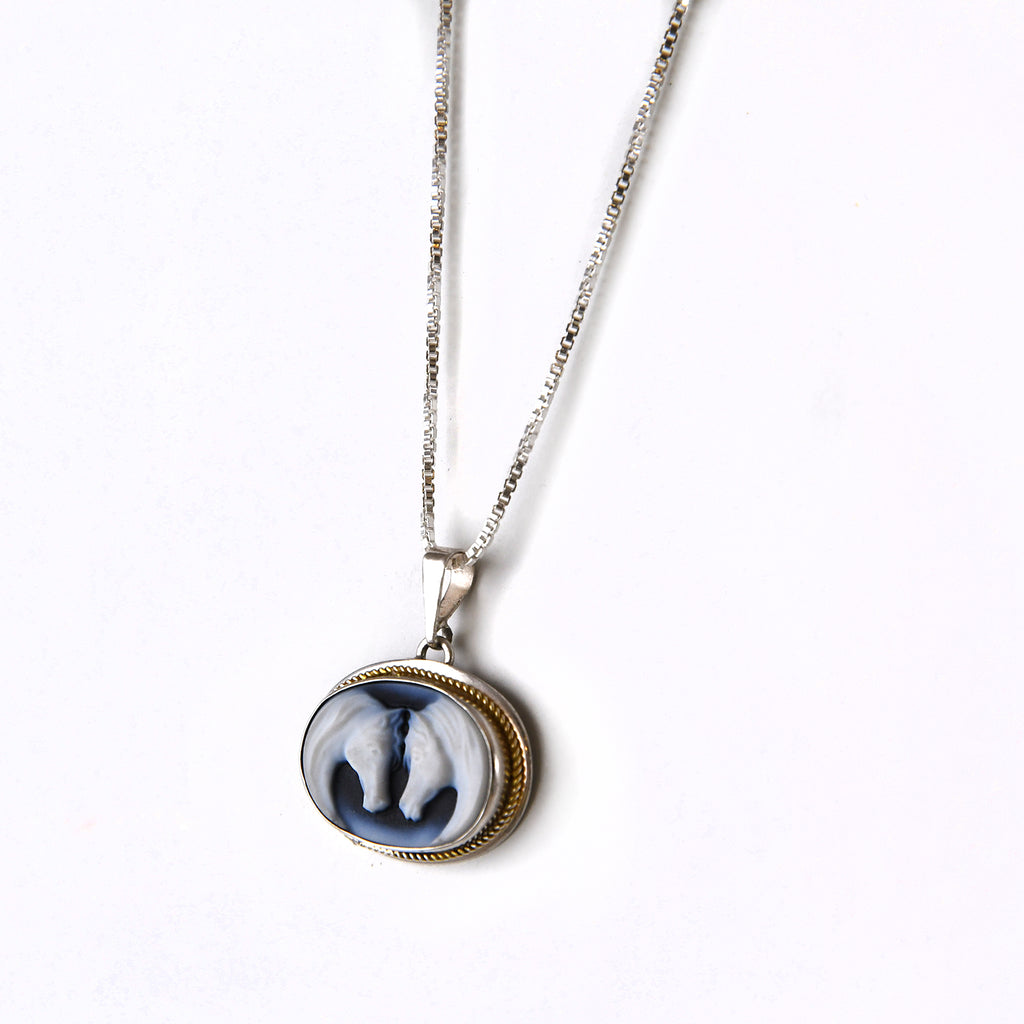 Two Horses Agate Cameo Necklace
