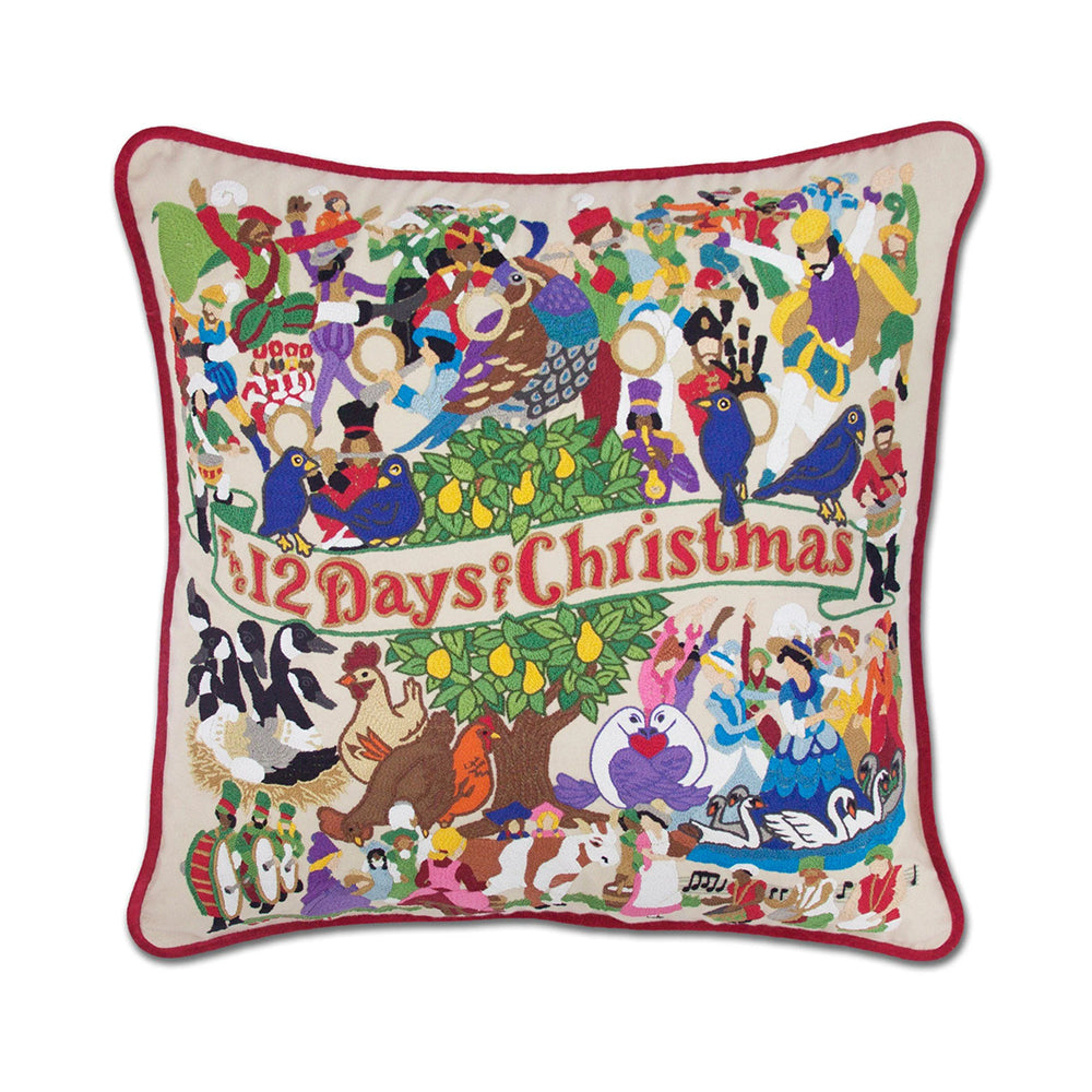 12 Days of Christmas Hand-Embroidered Pillow