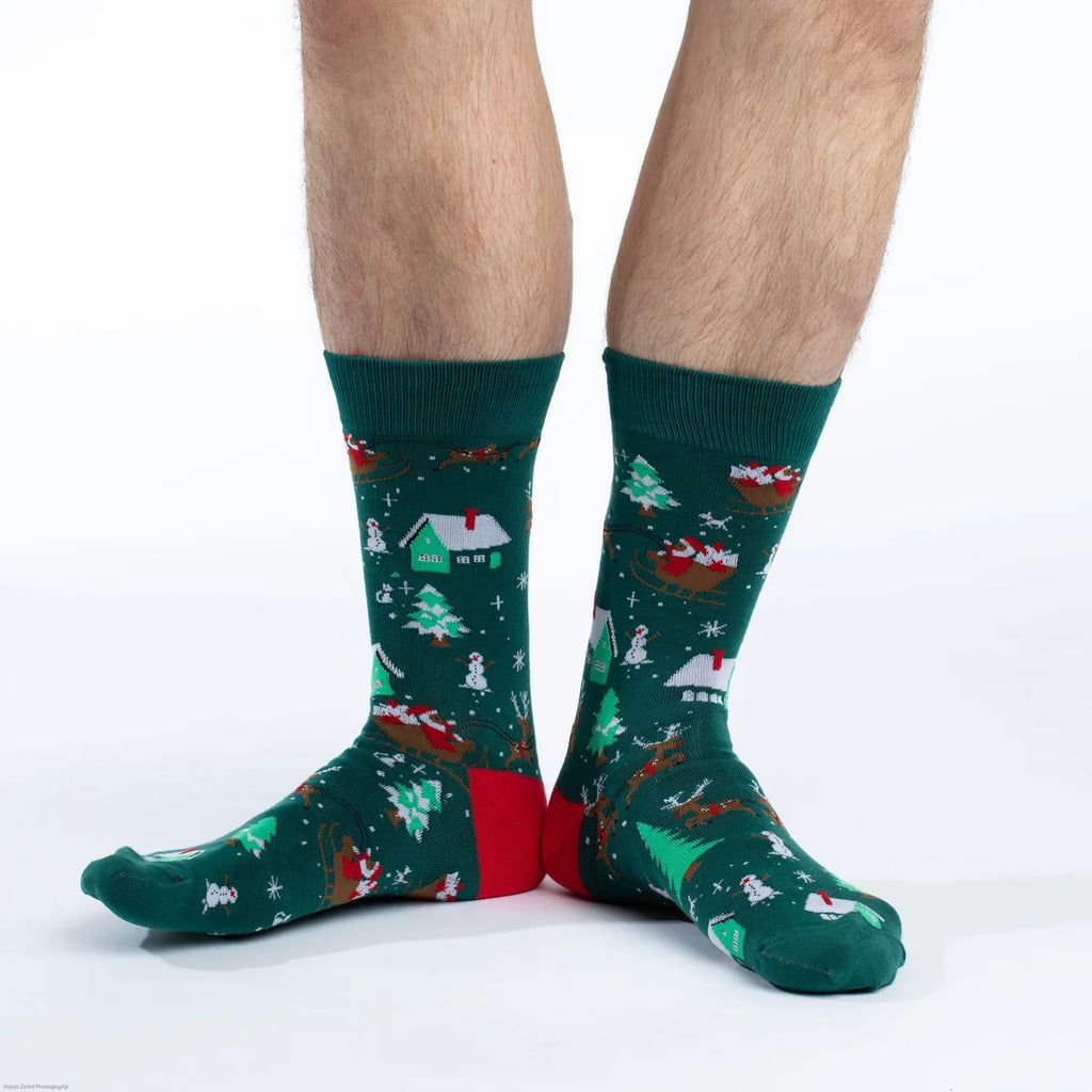 Santa on a Sled Christmas Men's Socks