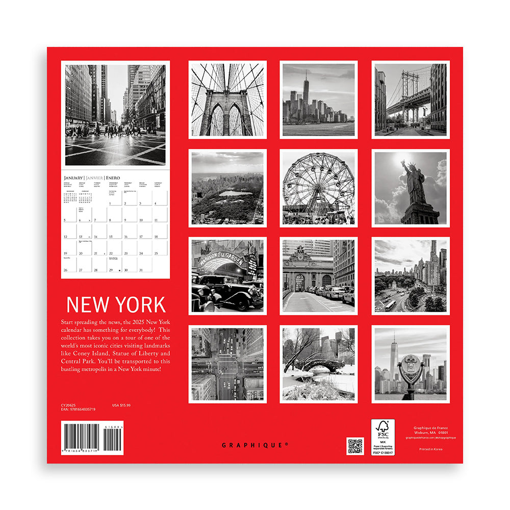 Black & White New York 2025 Wall Calendar