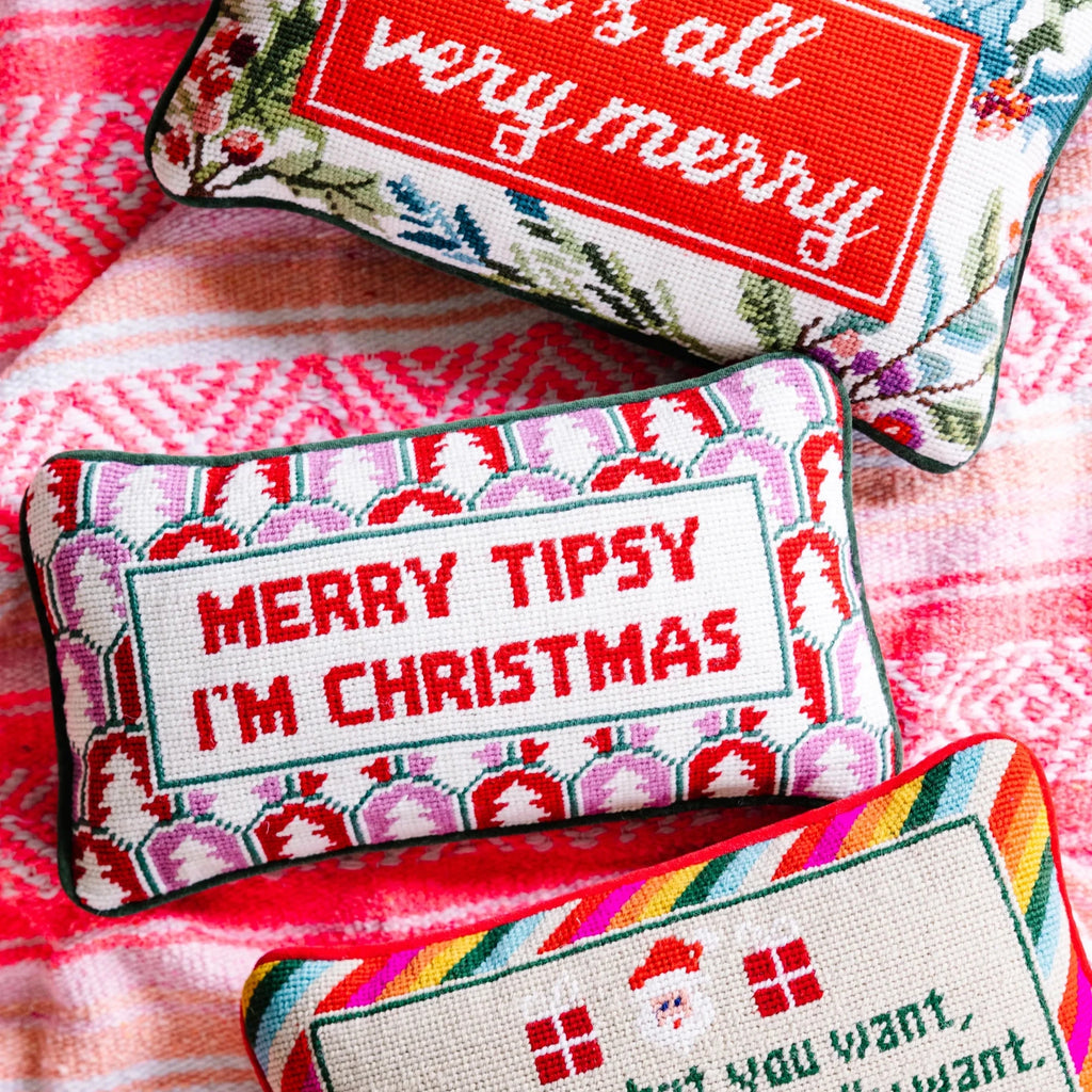 Merry Tipsy Needlepoint Pillow