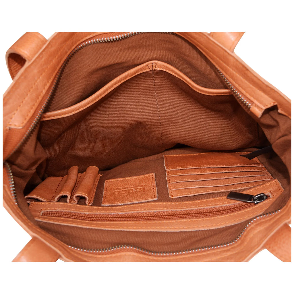 Leather NYPL Bookbinding Stamp Tote in Brown