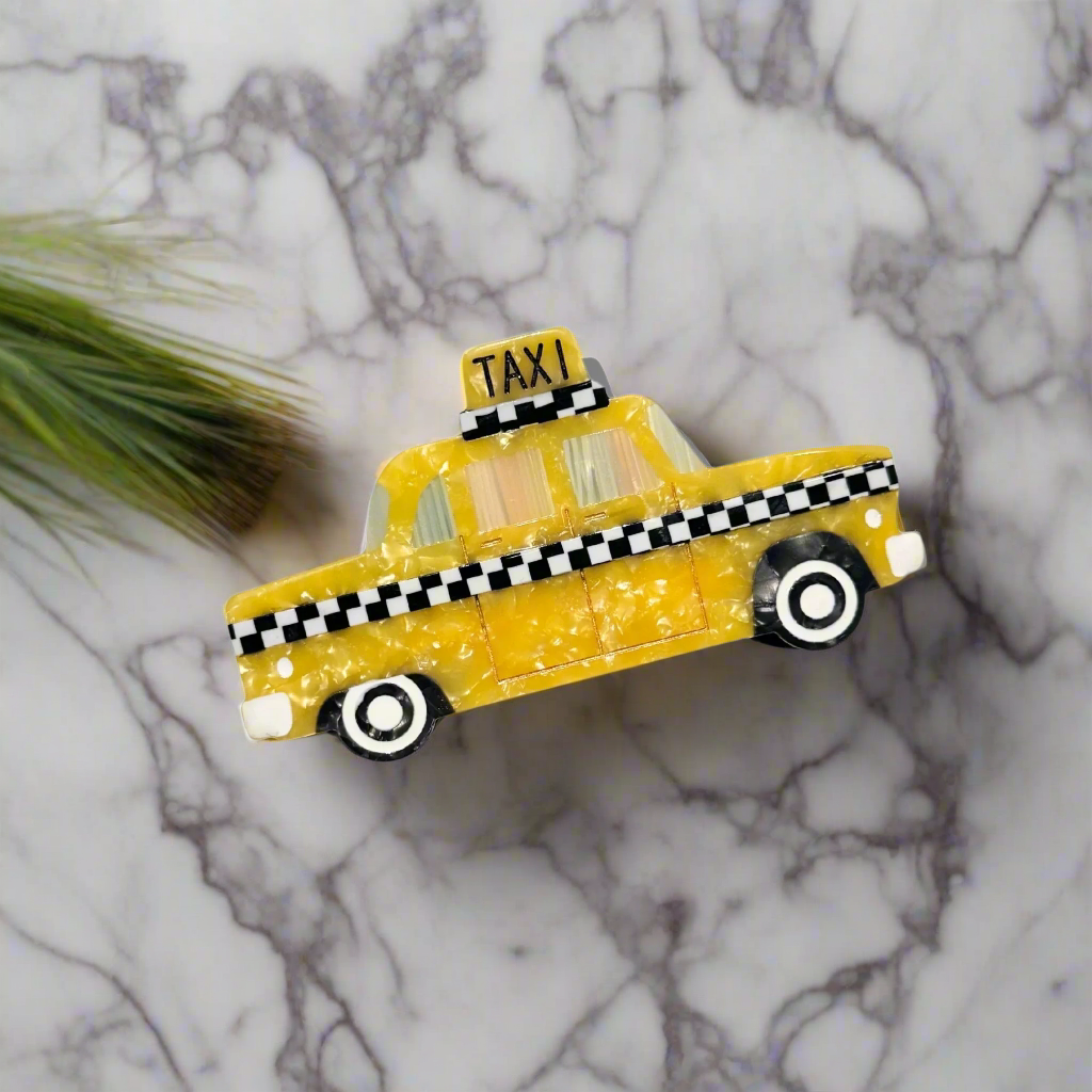 NWT Hair Clips - Yellow Taxi & Green Striped Gift Box Hand-painted Yellow Taxi Cab Claw Hair Clip | Eco-Friendly  main image 4