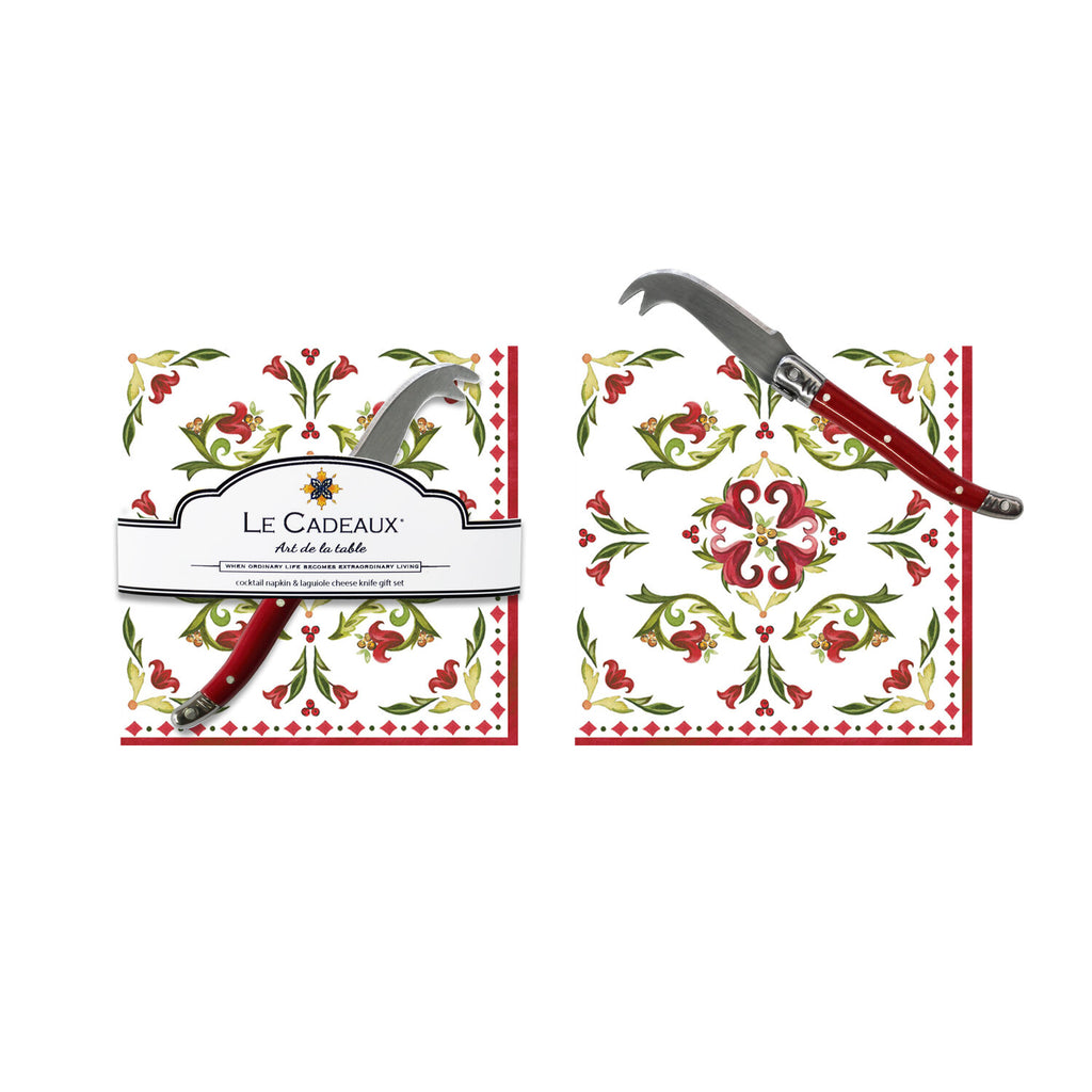 Vischio Cocktail Napkins + Mini Cheese Knife Gift Set