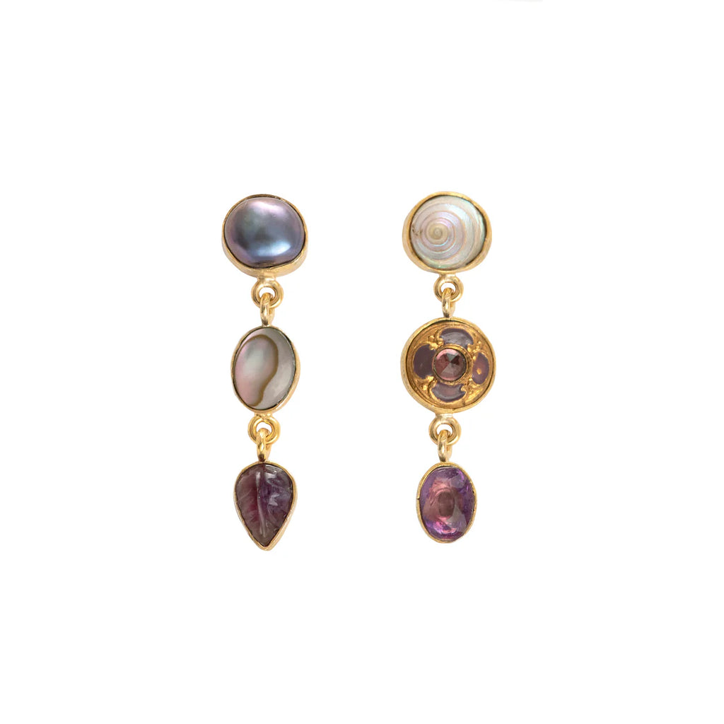 Three Charm Moving Drop Earrings