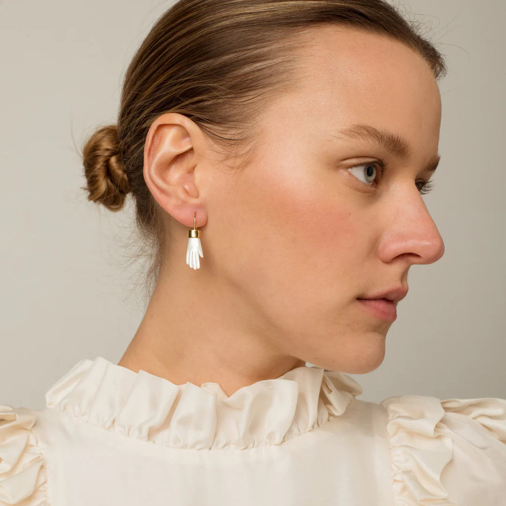 White Hand Hook Earrings