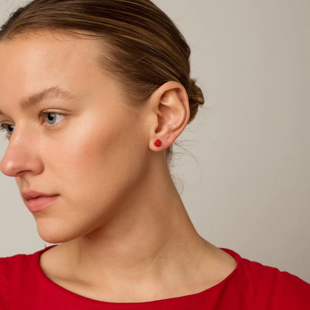 Mismatched Stud Earrings: Flower Ladybug