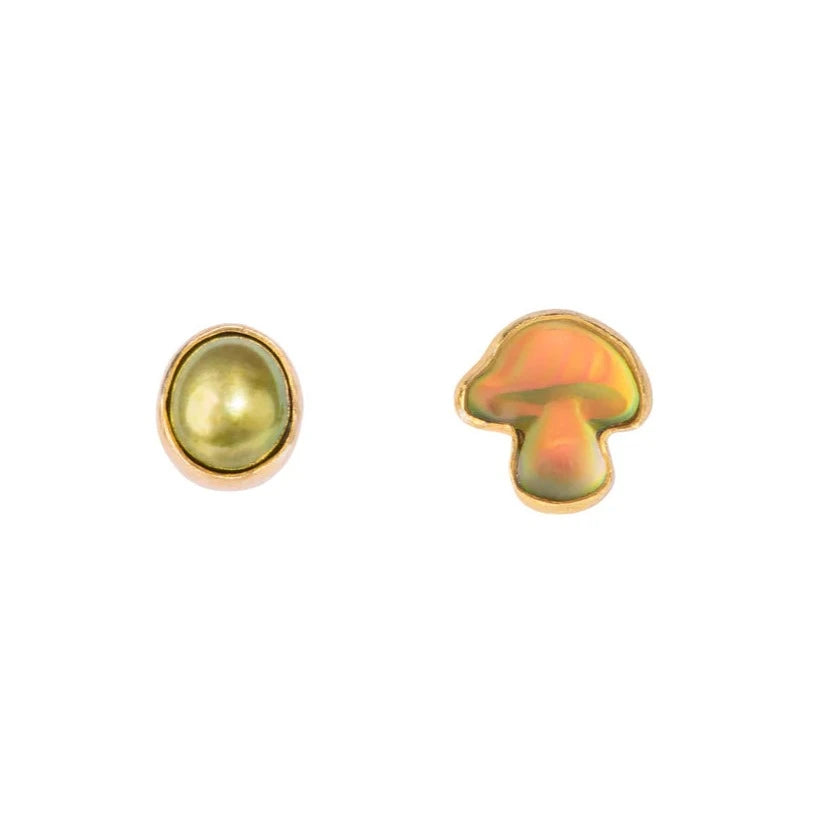 Mismatched Stud Earrings: Pearl Mushroom