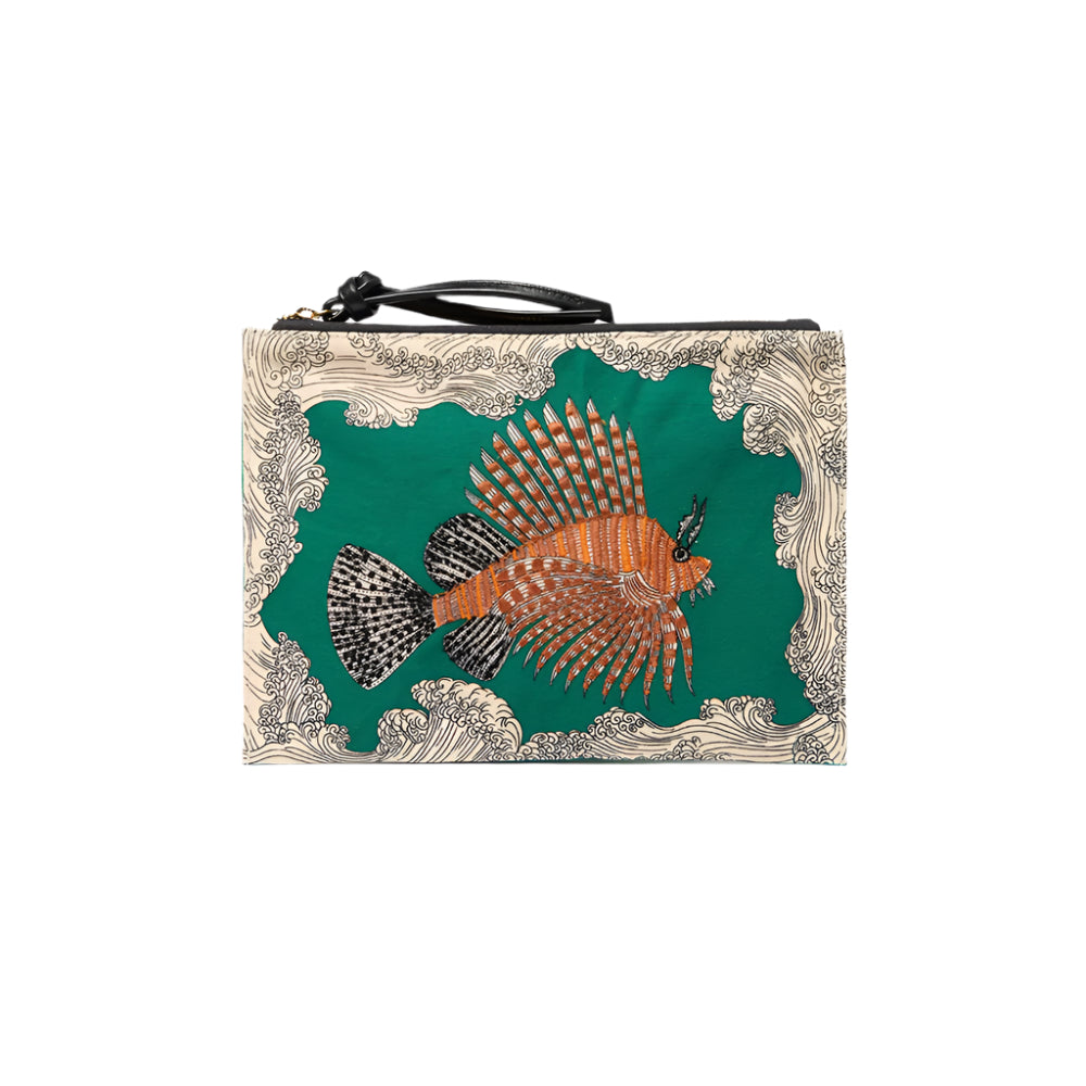 Poseidon Green Embroidered Pouch