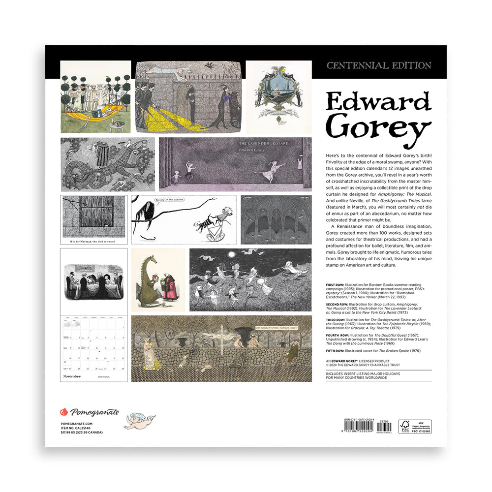 Edward Gorey 2025 Wall Calendar (Centennial Edition)