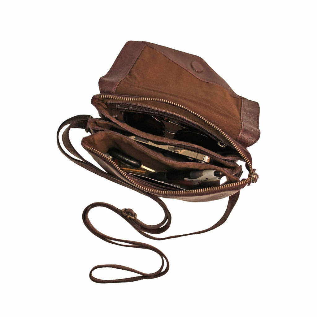 Leather Nypl Bookbinding Stamp Cross-body Bag Brown