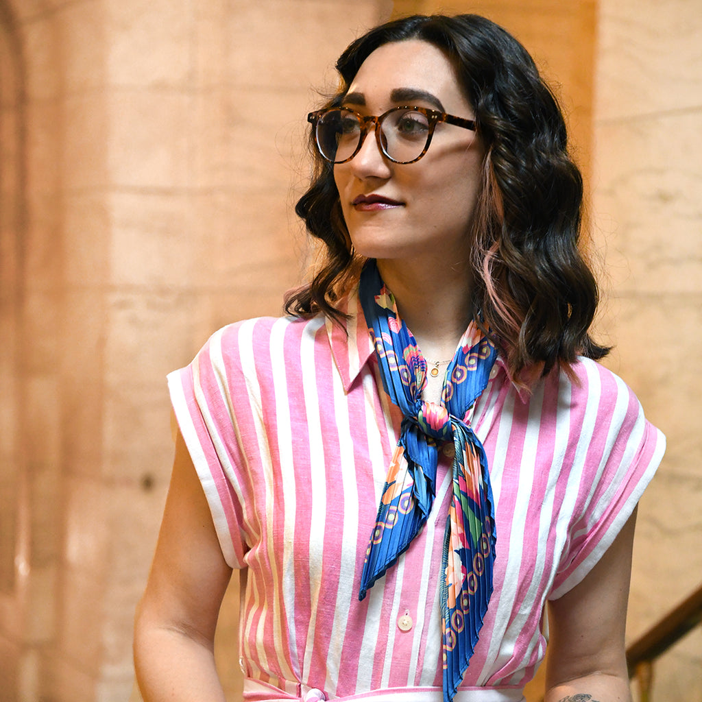 NYPL Indigo Blue Pleated Diamond Scarf