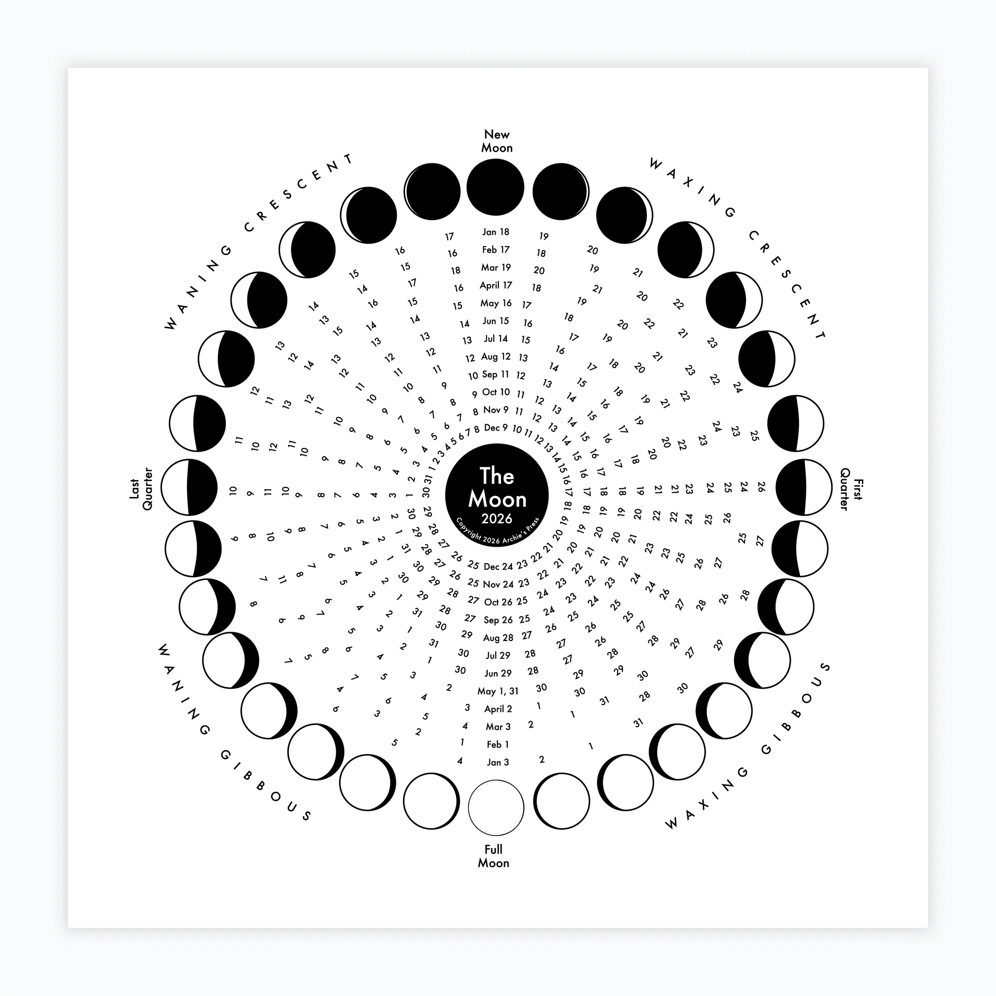 2026TYPE-MOONカレンダー 2026 Lunar Calendar Print | The New York Public Library Shop