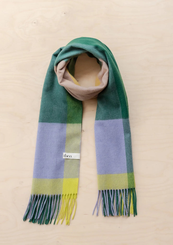 Green Edge Check Lambswool Oversized Scarf