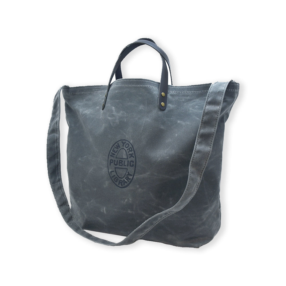 Waxed Canvas NYPL Bookbinding Stamp Tote in Charcoal