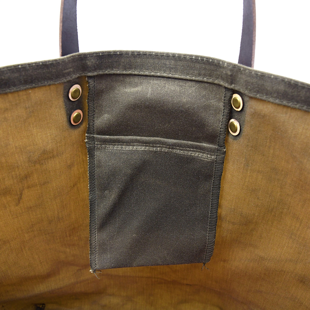 Waxed Canvas NYPL Bookbinding Stamp Tote in Dark Oak