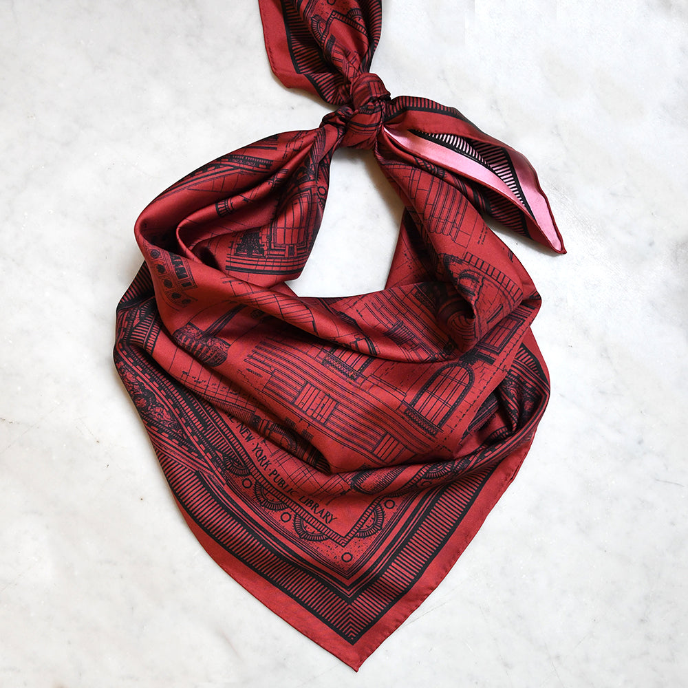 Cherry Red & Pink NYPL Double-Sided Architecture Scarf | The New
