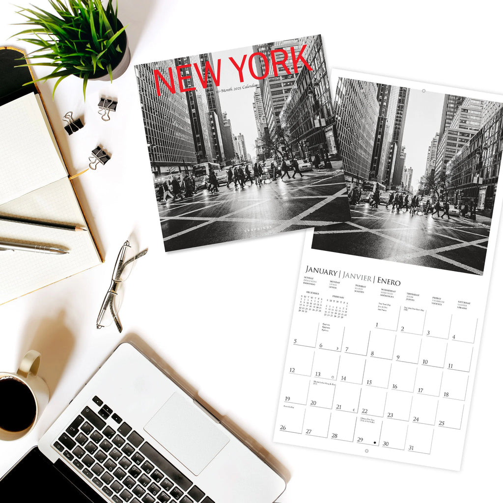 Black & White New York 2025 Wall Calendar