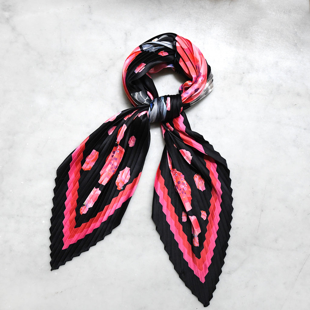 NYPL Fuchsia Roses Pleated Diamond Scarf