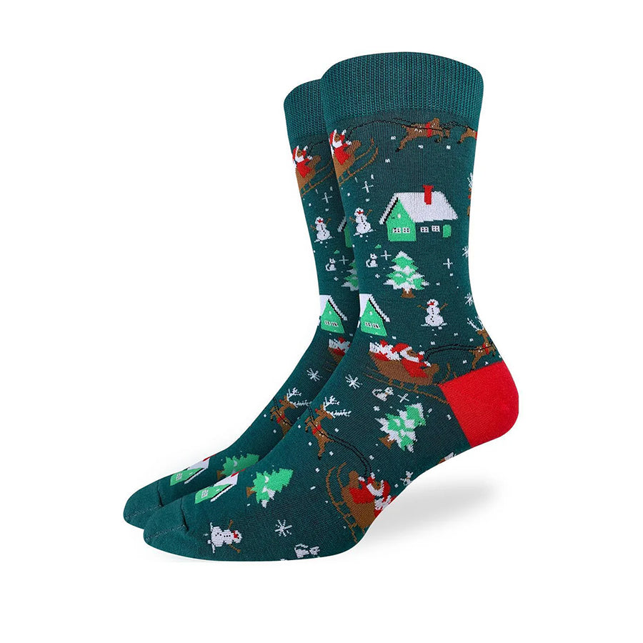 Santa on a Sled Christmas Men's Socks