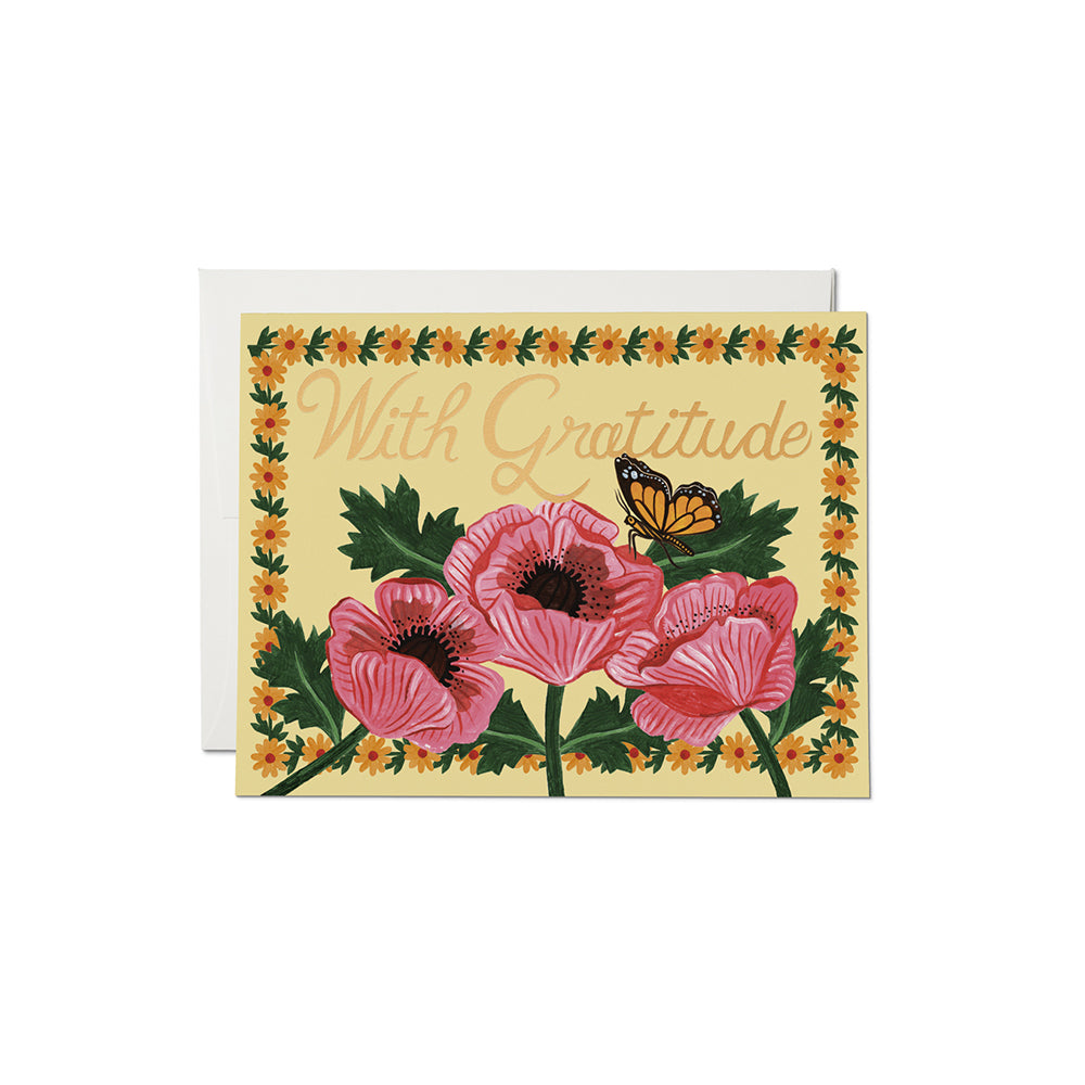 With Gratitude Poppies Foil Notecard