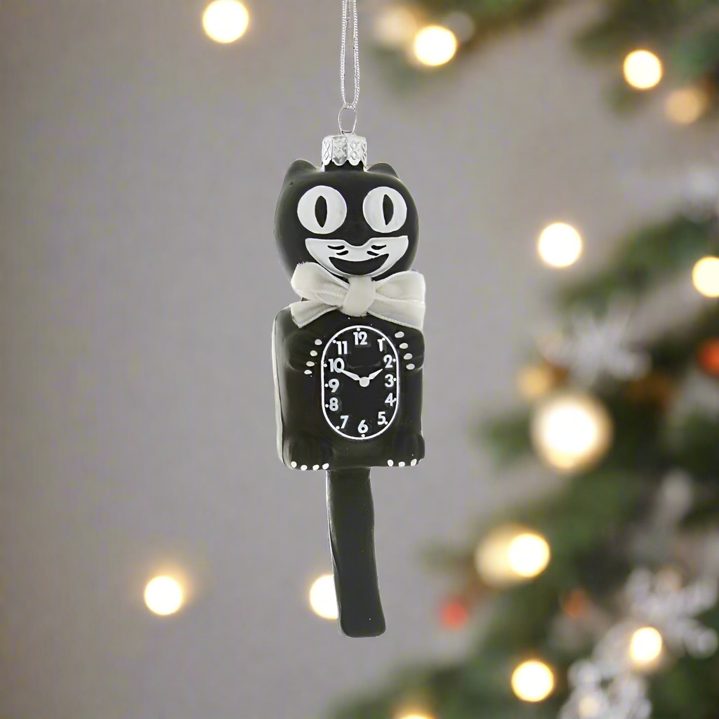 Black Retro Cat Clock Ornament