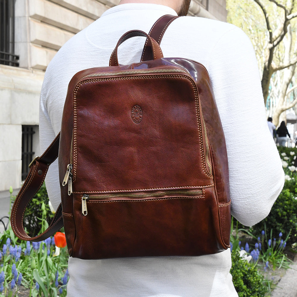 barneys new york leather backpack Leather NYPL Bookbinding Stamp Backpack