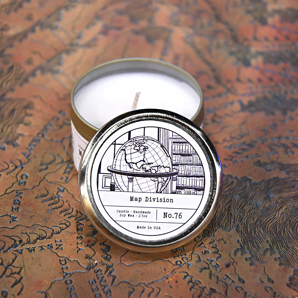 NYPL Map Division Travel Tin Candle