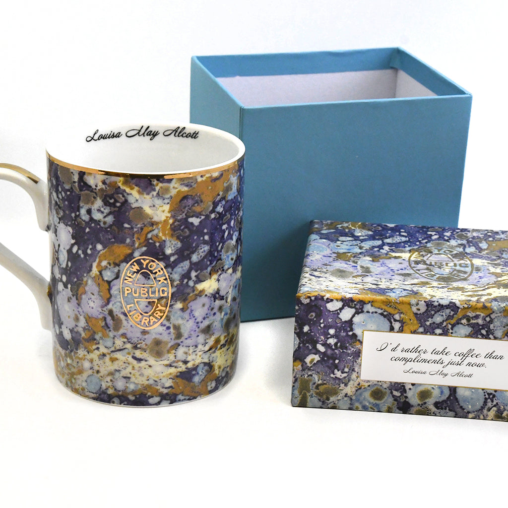 Marbleized NYPL Bookbinding Stamp Mug