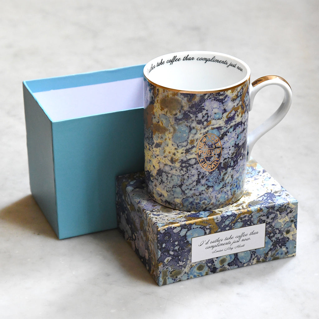 Marbleized NYPL Bookbinding Stamp Mug